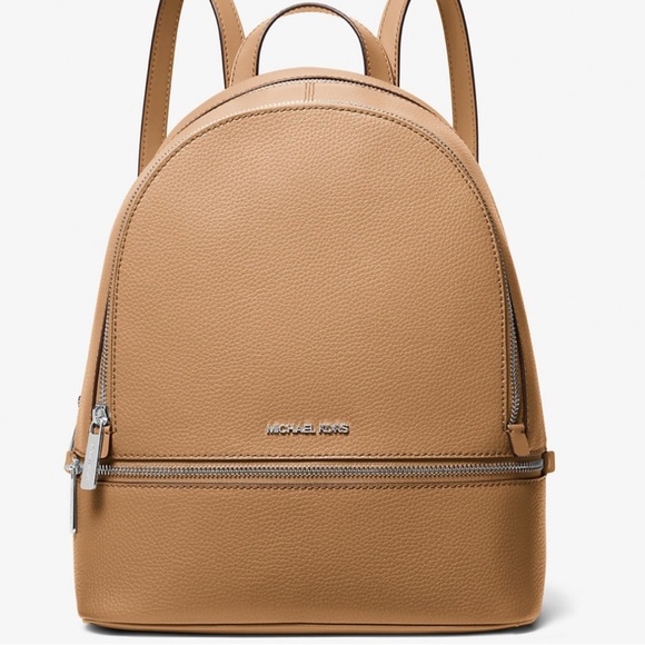 Michael Kors Rhea Medium Pebbled Leather Backpack Peanut - Picture 1 of 11